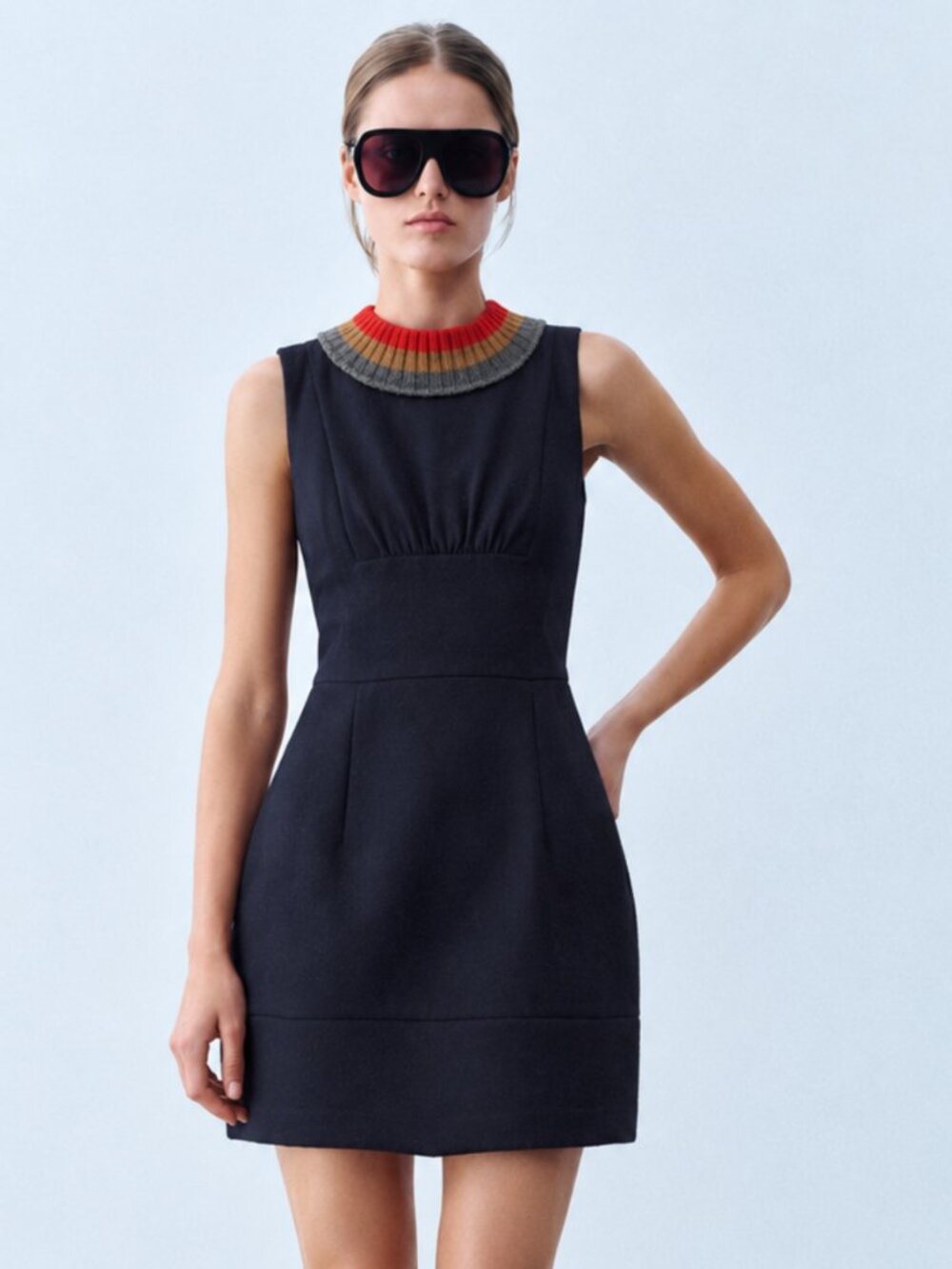 Athé Vanessa Bruno Wool Navy Mini Dress Parisian Preppy Chic Office Y2K